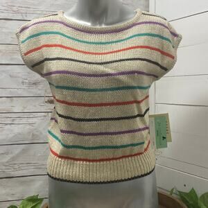 Liz Claiborne PETITE Large Knit Short Sleeve Sweater Silk Rayon Top Stripe NWT